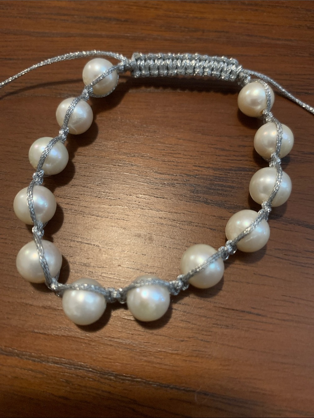 Vintage Freshwater Pearl Bracelet - White Pearls on Silver Cord